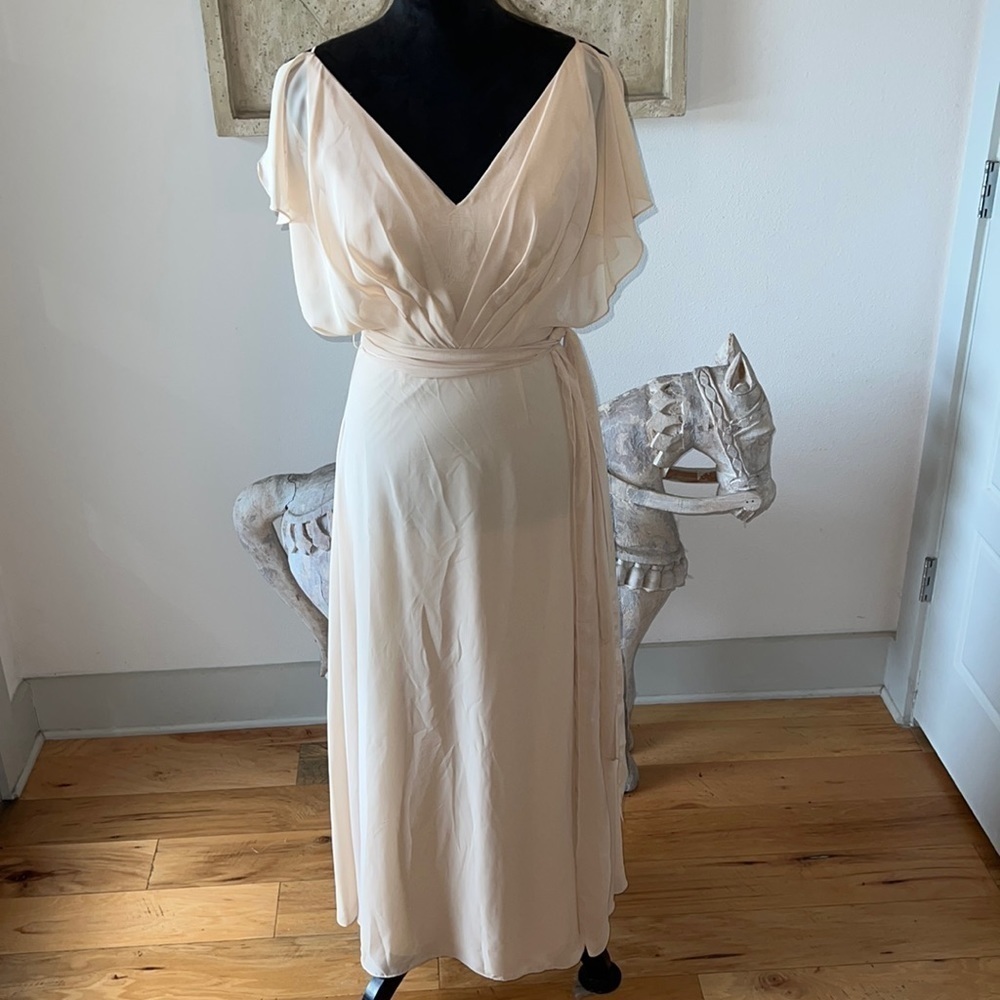 JB Jasmine Bridesmaids poly chiffon‎ V neck long dress gown in sandstone color 4